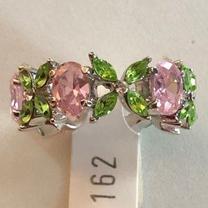 Pink CZ Flower Eternity Band Ring Silver Tone Camille Lucie